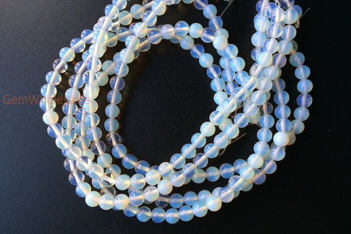 15" 8mm Opalite round beads, milky white semi-precious stone