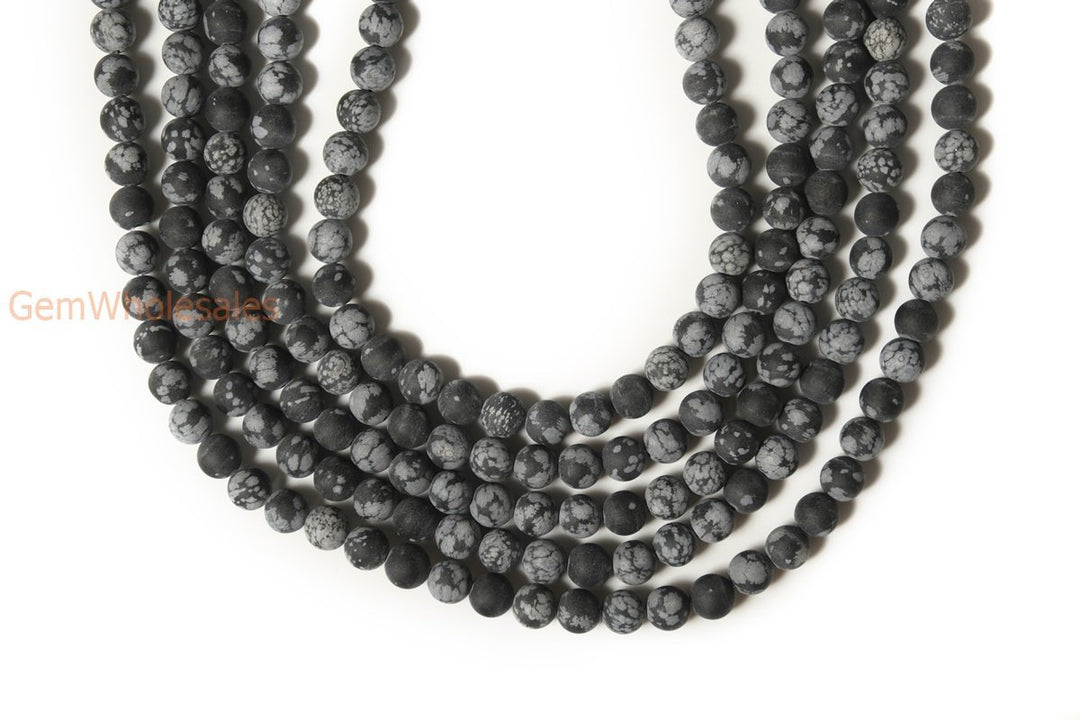 15.5" 6mm/8mm/10mm/12mm Matte/frosted Natural Snowflake Obsidian round beads