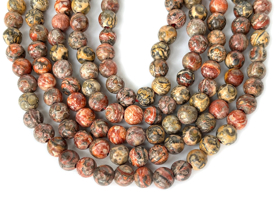 15" 8mm Natural leopard skin jasper 2.5mm big hole round beads