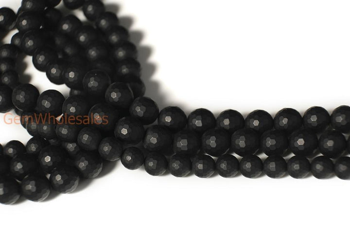 15.5" 6mm/8mm/10mm Matte/frosted black onyx/agate round 128 faceted beads,gemstone