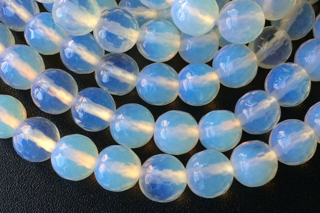 15" 6mm/8mm/10mm Opalite round faceted beads, milky white semi precious stone