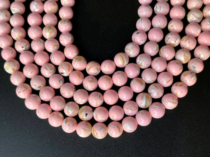15.5" 6/8/10mm Pink Turquoise With Shell Inlay round beads MTL