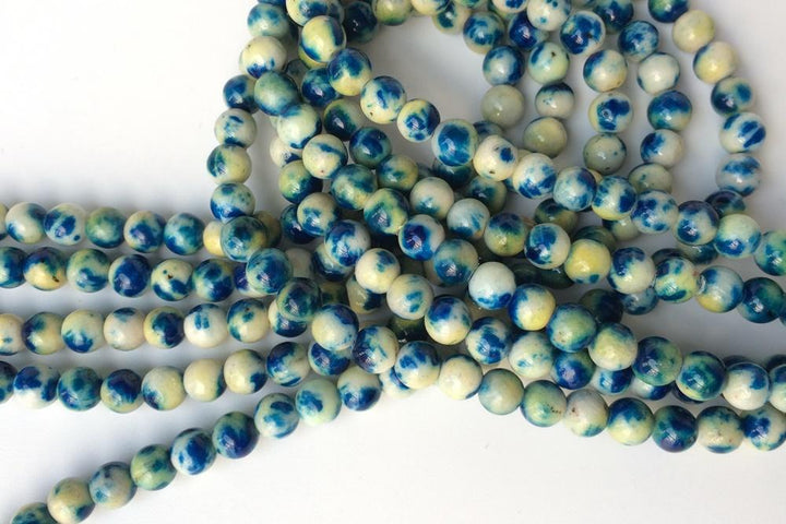 15.5" 8mm Dyed blue yellow jade round jewelry beads