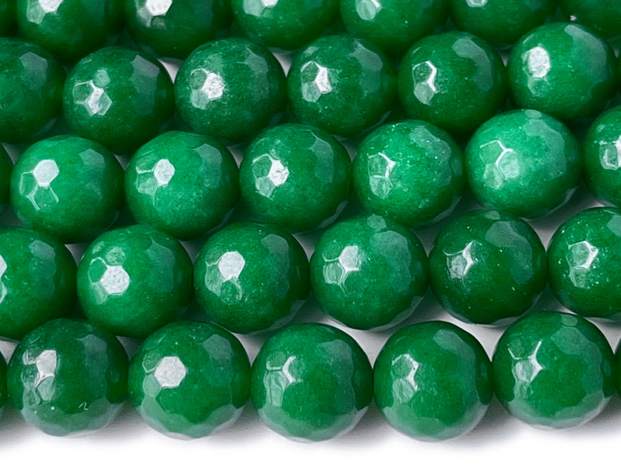 15" 10mm Dark bluish green Malaysian jade Round faceted beads