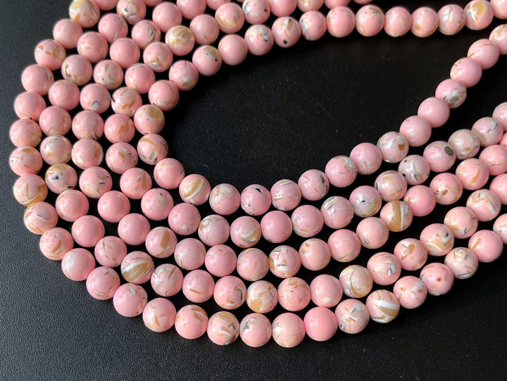 15.5" 6/8/10mm Pink Turquoise With Shell Inlay round beads MTL