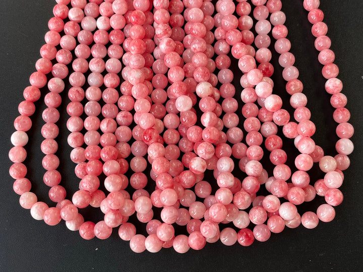 15.5" 8mm pink red dyed jade Round beads