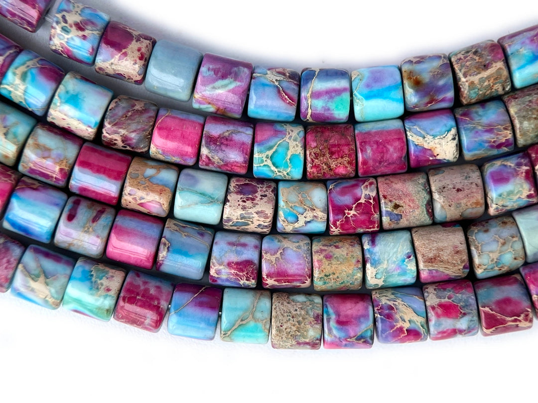 15.5" 4x4mm purple blue emperor jasper round tube beads