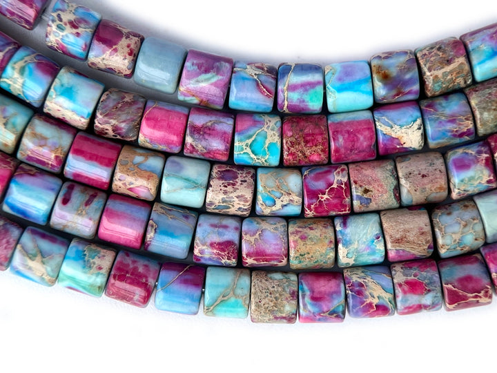 15.5" 4x4mm purple blue emperor jasper round tube beads