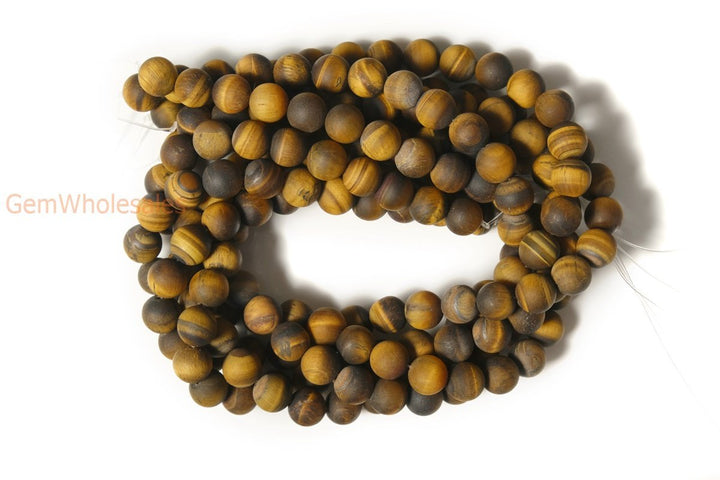 15.5" Matte yellow tiger eye 6mm round beads, frosted yellow tiger eye