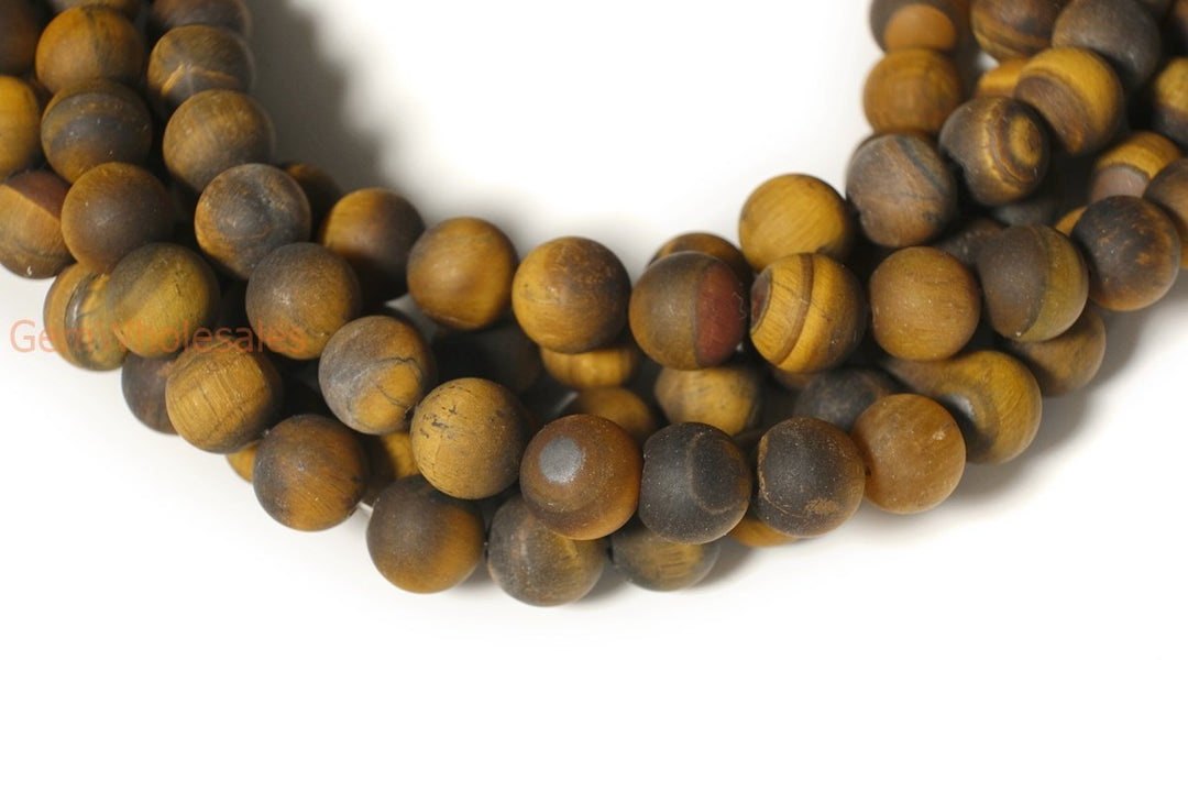 15.5" Matte yellow tiger eye 6mm round beads, frosted yellow tiger eye
