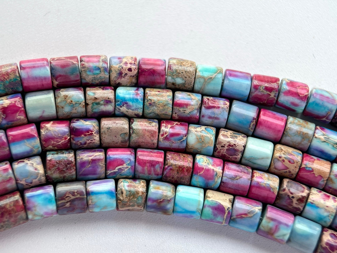 15.5" 4x4mm purple blue emperor jasper round tube beads