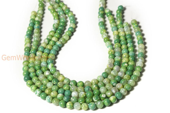 15.5" 8mm Green yellow fire agate round semi precious stone beads