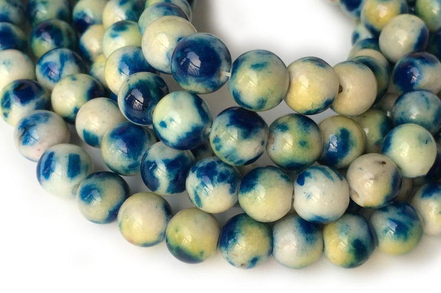 15.5" 8mm Dyed blue yellow jade round jewelry beads