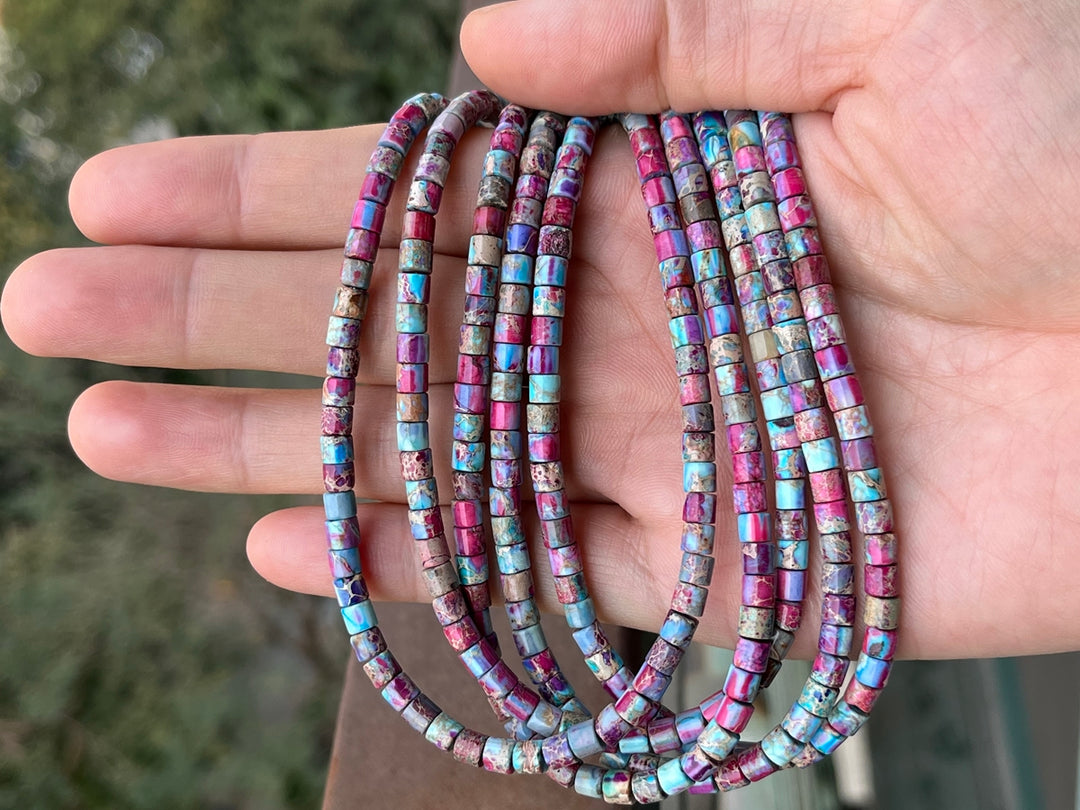 15.5" 4x4mm purple blue emperor jasper round tube beads