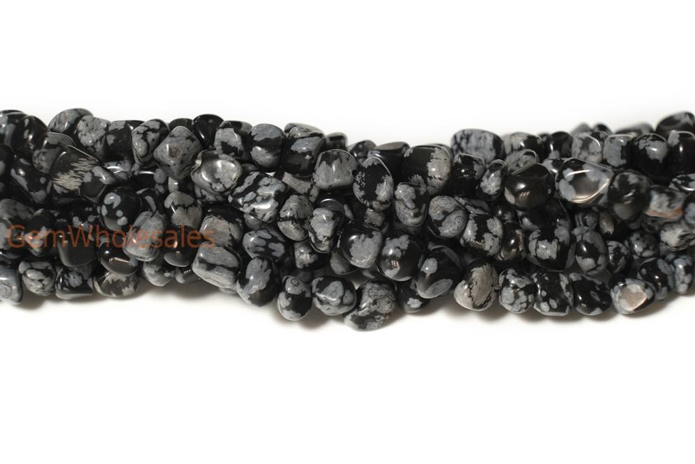 15.5" 3~5mm Natural Snowflake obsidian pebbles beads,potato beads,small nugget beads,black grey color