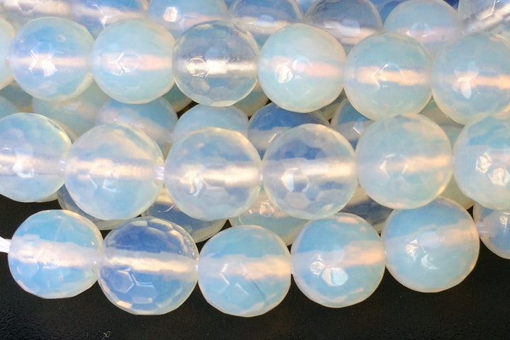 15" 6mm/8mm/10mm Opalite round faceted beads, milky white semi precious stone