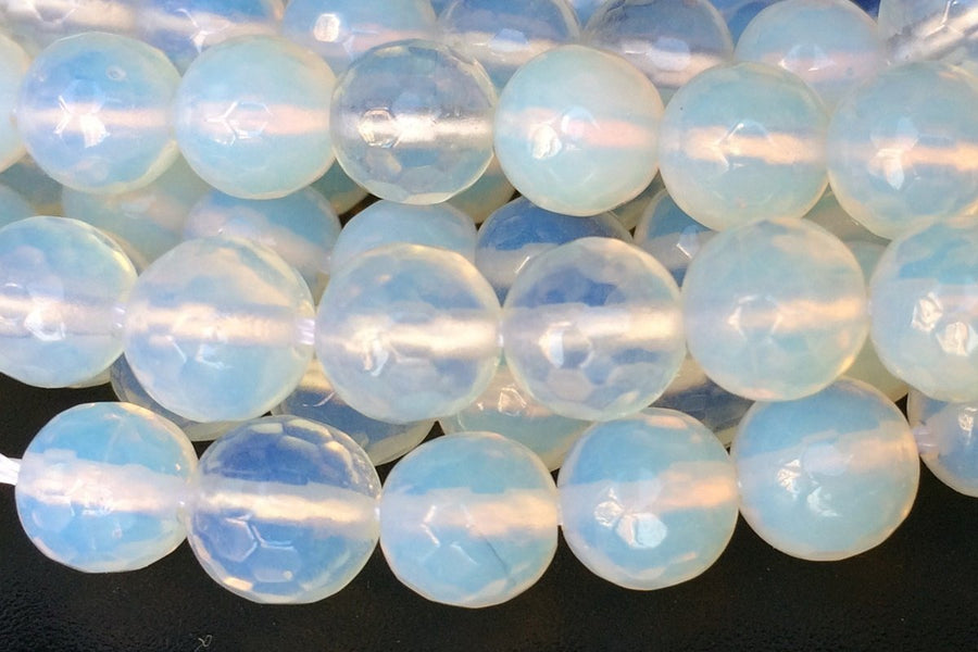 15" 6mm/8mm/10mm Opalite round faceted beads, milky white semi precious stone