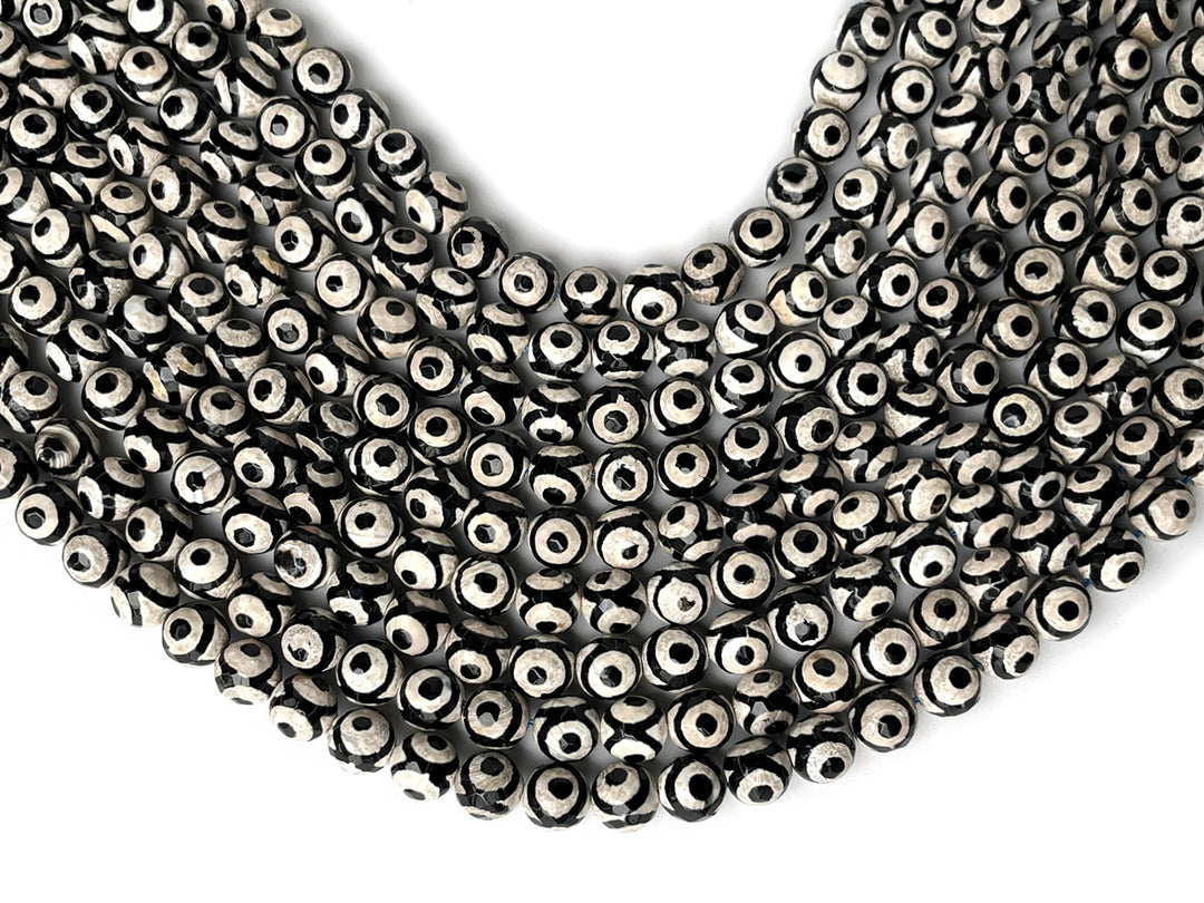 14.5" 8mm/10mm Black Bulk Tibetan Dzi agate round faceted beads, Eye