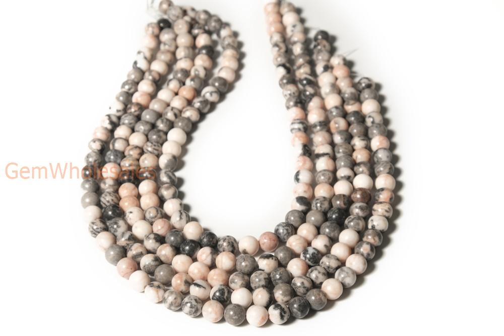 15.5" 6mm Natural pink Zebra jasper round semi precious stone beads