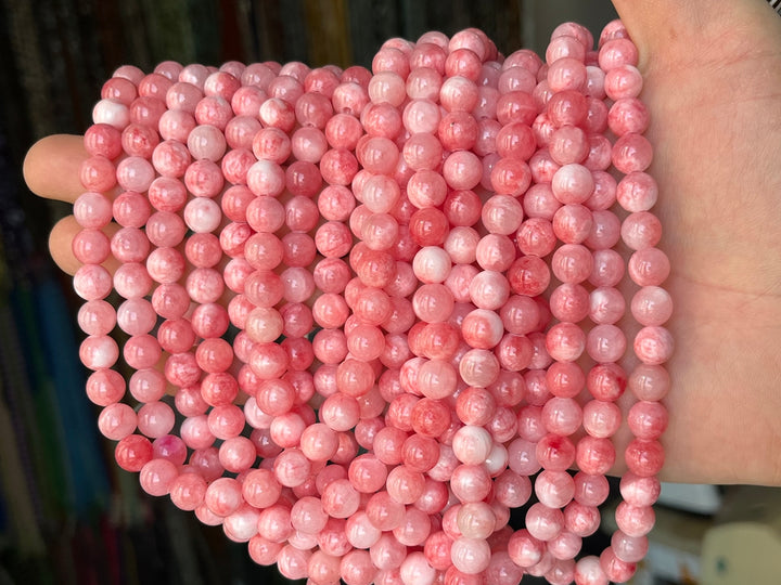 15.5" 8mm pink red dyed jade Round beads