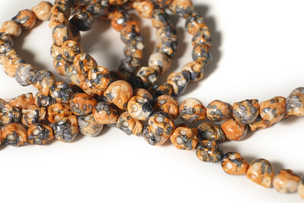 15.5" 10mm/12mm Dyed orange blue rain flower stone skull
