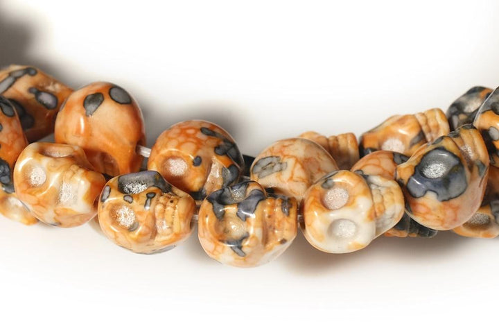 15.5" 10mm/12mm Dyed orange blue rain flower stone skull