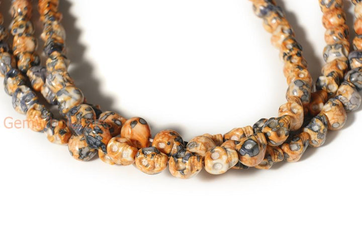 15.5" 10mm/12mm Dyed orange blue rain flower stone skull