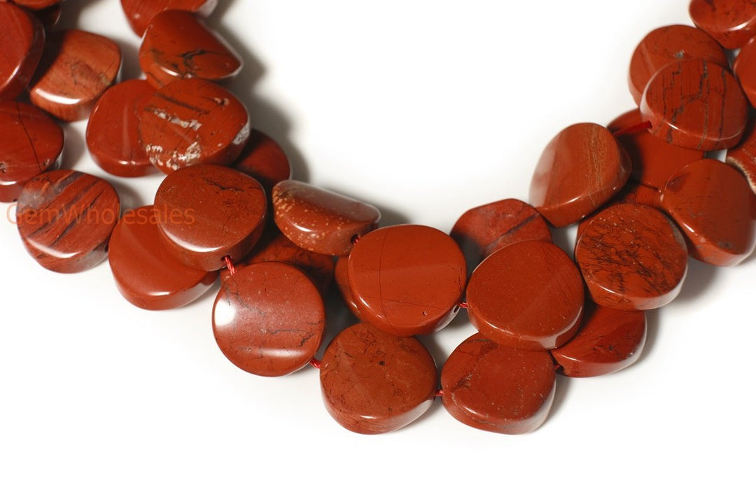 15.5" 16mm red jasper twisted coin, red jasper wave coin, semi precious stone