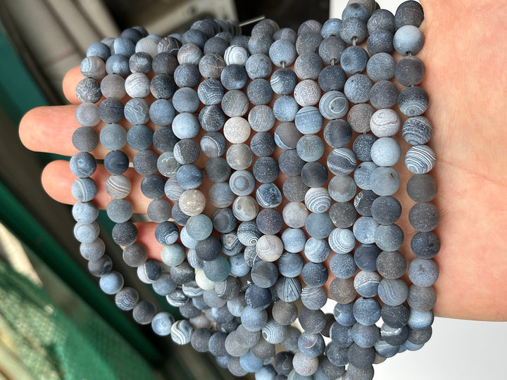 15.5" 8mm/10mm frosted black brown dream fire Agate Round beads