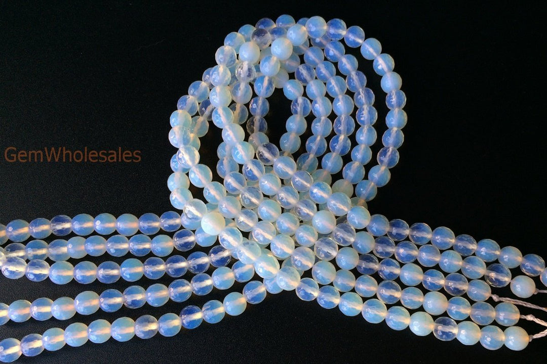 15" 6mm/8mm/10mm Opalite round faceted beads, milky white semi precious stone