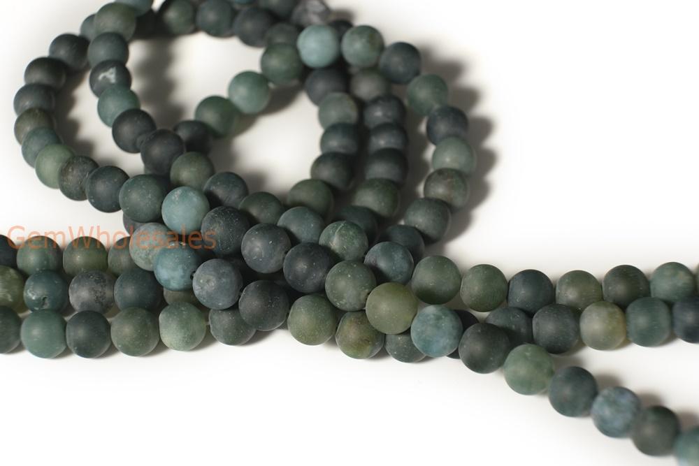 15.5" natural 10mm matte green moss Agate Round Gemstone beads
