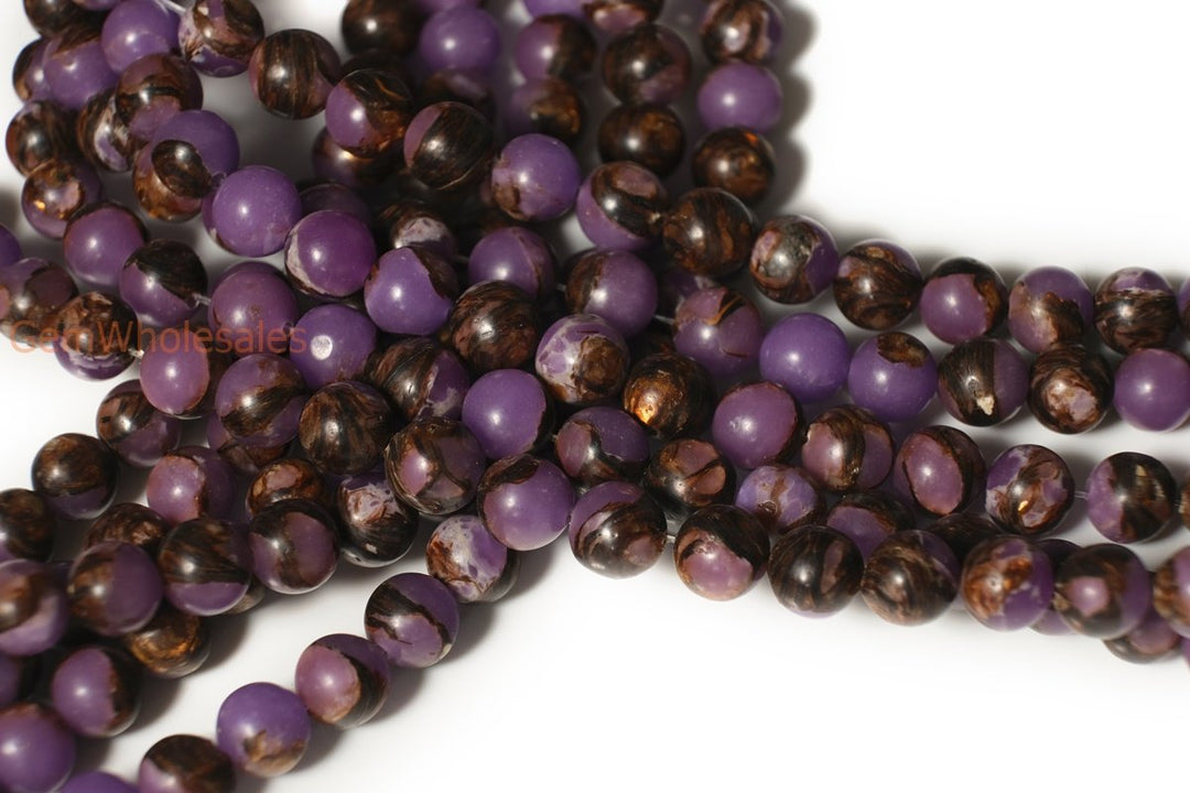 15.5" Purple Impression Jasper & Gold copper bornite round beads 6mm/8mm