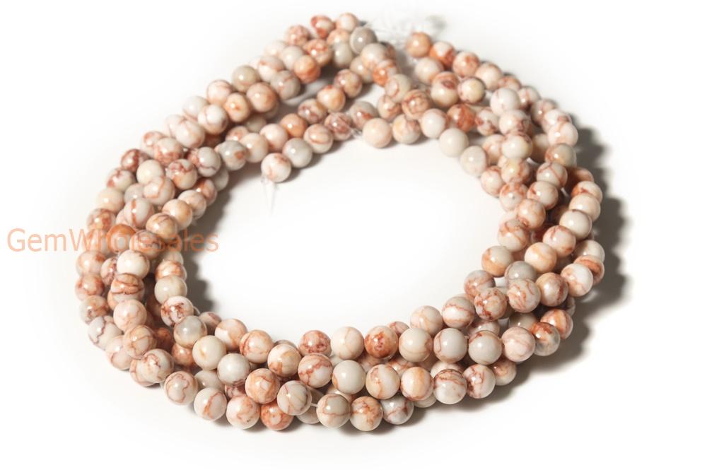 15.5" Natural Redline Marble 8mm/10mm round beads