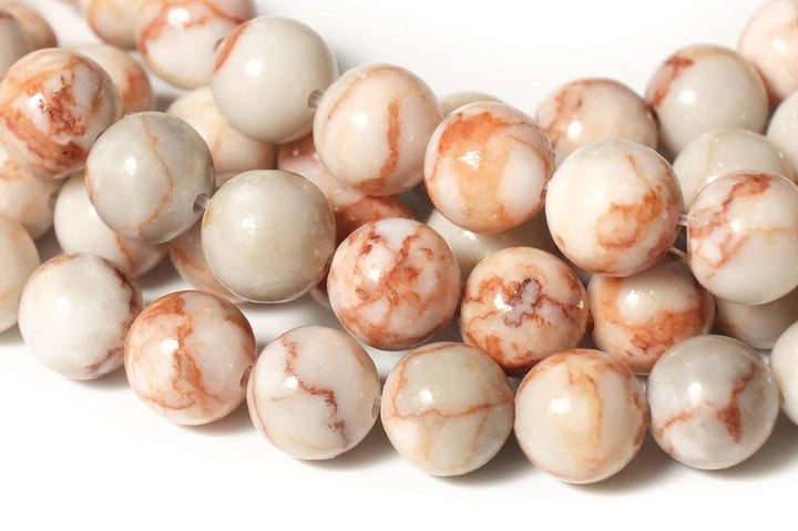 15.5" Natural Redline Marble 8mm/10mm round beads