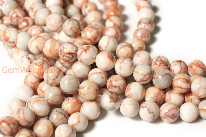 15.5" Natural Redline Marble 8mm/10mm round beads