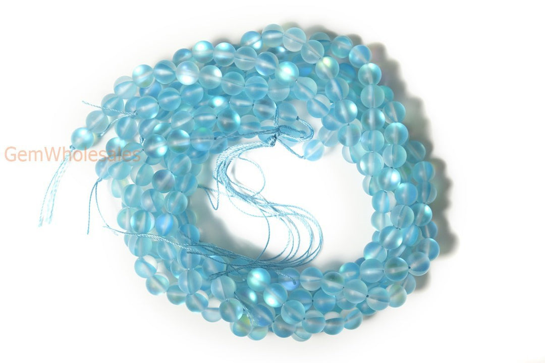 15.5" 8mm Rainbow Aqua blue Synthetic Moonstone round beads