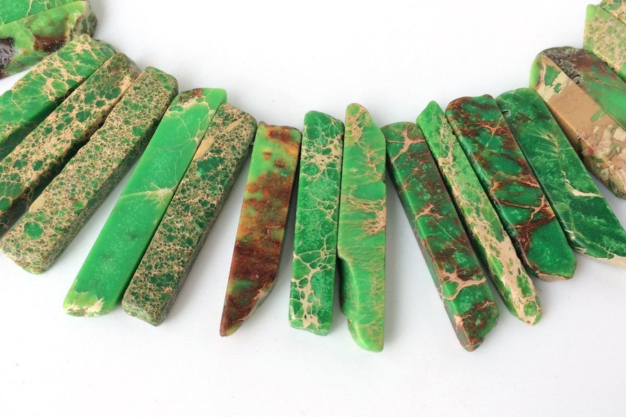 15.5" 20~50*6mm Light green Aqua Terra Jasper graduated Slab,Top Drilled Stick beads, imperssion jasper