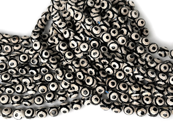 14.5" 8mm/10mm Black Bulk Tibetan Dzi agate round faceted beads, Eye