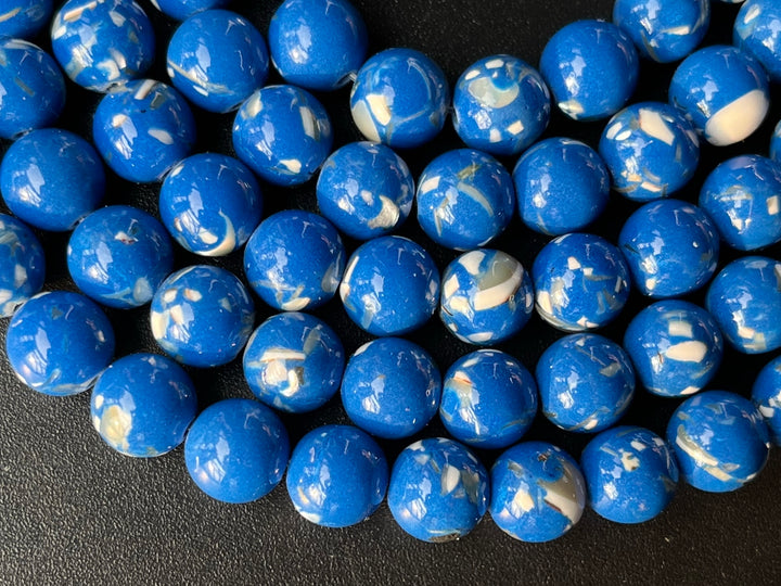 15.5" 8/10mm Blue Turquoise With Shell Inlay round beads MTL
