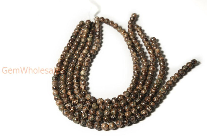 14" 8/10/12mm Antique Green color Bulk tibetan Dzi agate round beads Football