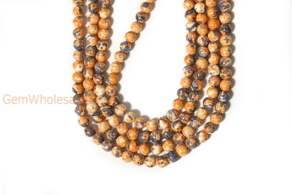 15.5" Dyed orange dark blue rain flower stone 6mm/8mm/10mm/12mm round beads