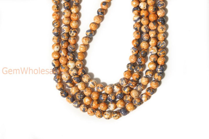 15.5" Dyed orange dark blue rain flower stone 6mm/8mm/10mm/12mm round beads