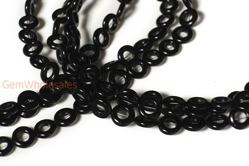 15.5" 10mm black Agate onyx round Donut jewelry beads supply