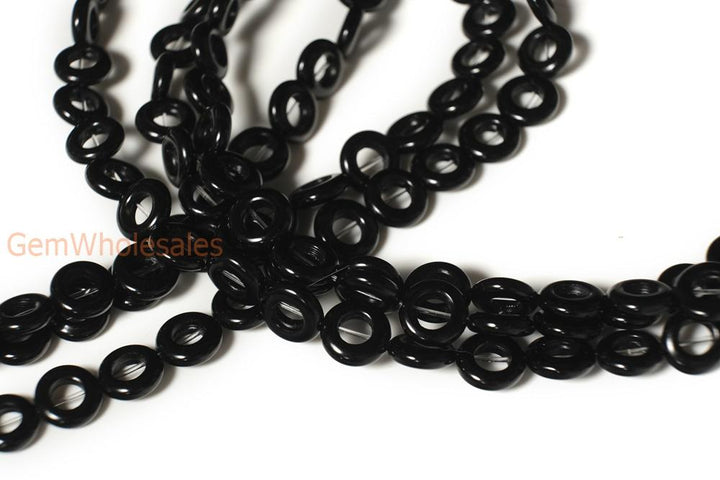 15.5" 10mm black Agate onyx round Donut jewelry beads supply