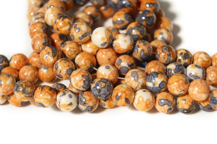 15.5" Dyed orange dark blue rain flower stone 6mm/8mm/10mm/12mm round beads