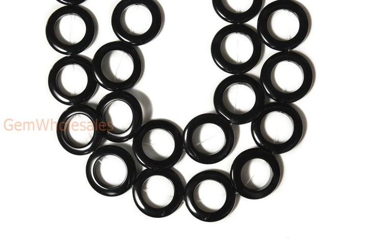 15.5" 25mm/30mm/40mm black Agate Donut beads Gemstone