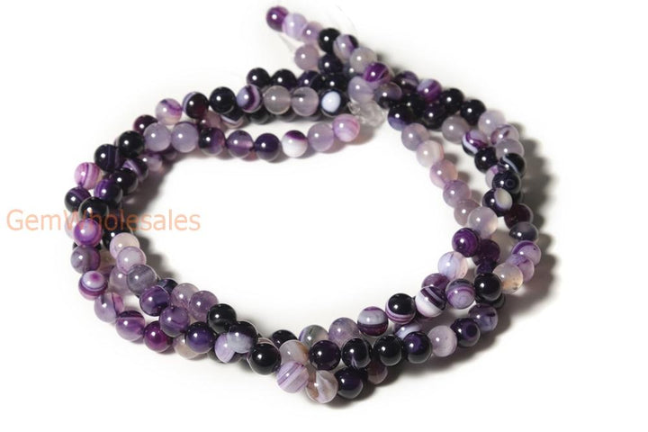 15" 6mm/8mm/10mm/12mm purple stripe Agate Round beads Gemstone