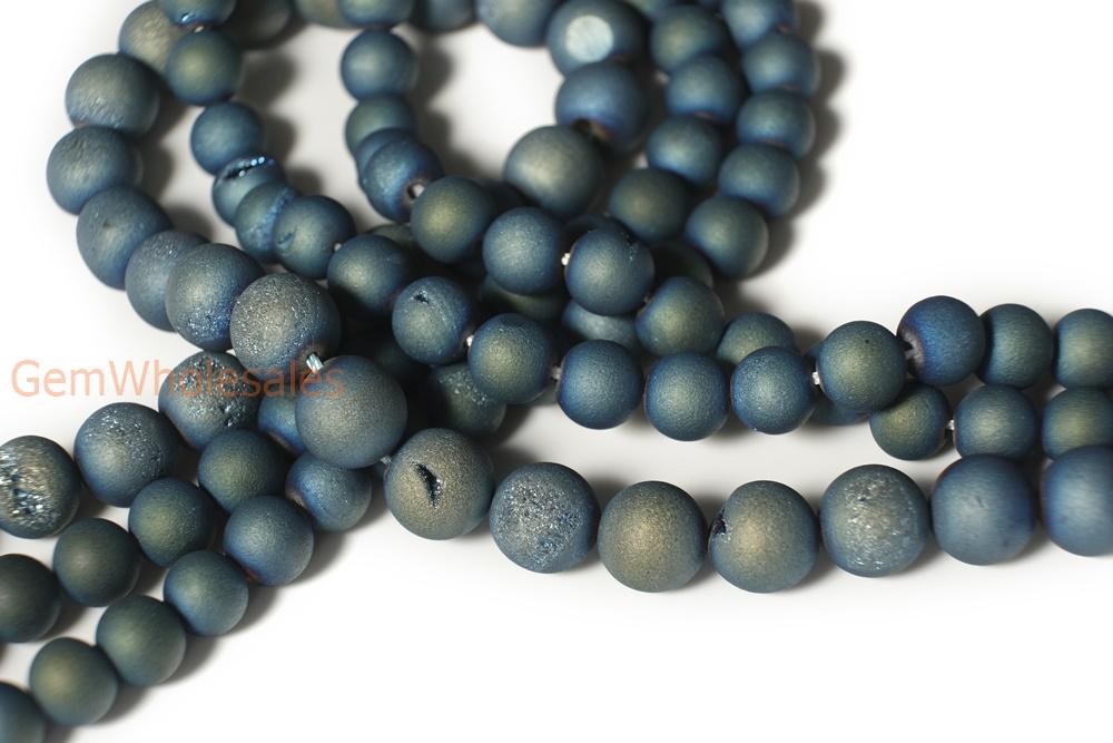 15" plating 6mm/8mm/10mm/12mm/14mm blue druzy Agate Round beads