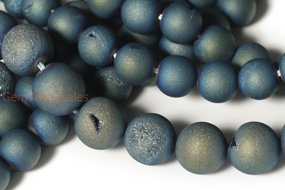 15" plating 6mm/8mm/10mm/12mm/14mm blue druzy Agate Round beads