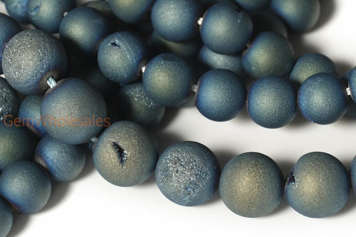 15" plating 6mm/8mm/10mm/12mm/14mm blue druzy Agate Round beads